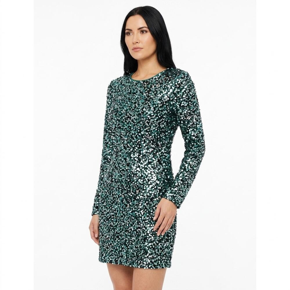 Rachel Parcell Green Sequin Long Sleeve Sheath Mini Dress Women Size XS